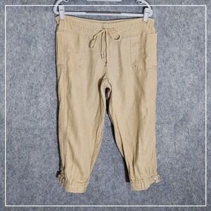 Guess Women Pants 31 100% Linen Cropped Cargo Pockets Coastal Beach‎ Preppy